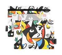 Fustylead Imaginary Animals in Picasso-Style Pencil Pouch Fits Standard 3-Ring Binders, Zipper Binder Pencil Bag with Clear Window for Office School Cosmetic 2 Pack