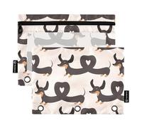Fustylead Lovely Dachshund Dogs in Shape of Heart Binder Pencil Pouch for 3 Ring, Pencil Pouches Bags with Zipper Clear Window for School Office Cosmetic Students Supplies, 2 Pack