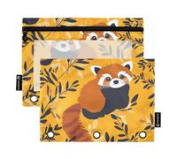 Fustylead Lovely Lesser Panda and Twigs 2 Pack Pencil Pouches for 3 Ring Binder, Big Capacity Binder Pencil Bag with Clear Window for School Office Cosmetic Children Supplies