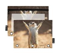 Fustylead Lovely Meerkat Raising Arms in Hallelujah Pencil Pouch with Clear Window for 3 Ring Binders, Zipper Pencil Case Cosmetic Bags for School Office Cosmetic Students Supplies, 2PCS