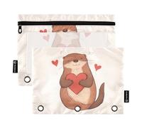 Fustylead Lovely Otter Holding Heart Big Capacity Pencil Bag Fits 3 Ring Binders, Waterproof Pencil Case with Clear Window for School Cosmetic Office Students Supplies 2 Pack