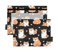 Fustylead Lovely Shiba Inu Dog and Heart Pencil Bags for 3 Ring Binders, Zipper Pocket Pouch with Clear Window Pencil Case Bags for Home Office School Children Suppliers 2 Pack