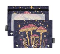 Fustylead Magical Retro Mushrooms and Stars Fern Big Capacity Pencil Bag Fits 3 Ring Binders, Waterproof Pencil Case with Clear Window for School Cosmetic Office Students Supplies 2 Pack