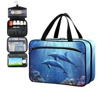 Fustylead Magical Underwater Blue Dolphins Travel Medicine Storage Bag Large Household Pill Bottle Organizer with Zipper for First Aid, Pills, Vitamins, Medical Supplies
