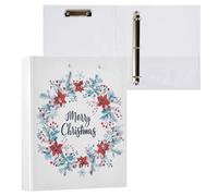 Fustylead Merry Christmas Wreath with Snowflakes and Floral 3 Ring Binder, 1.5" D-Ring Hardcover Folder with Clipboard & 3 Inside Pockets for School Office Supplies, Holds 200 Sheets of A4 Paper