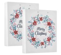 Fustylead Merry Christmas Wreath with Snowflakes and Floral 3 Ring Binder, 1.5" D-Ring Hardcover Folder with Clipboard & 3 Inside Pockets for School Office Supplies, Holds 200 Sheets of A4 Paper
