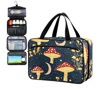 Fustylead Mystical Aesthetic Mushrooms Moon Stars Travel Pill Bottle Organizer Large Home Storage Medication Bag with Zipper for Vitamins, First Aid, Fish Oil, Medical Supplies
