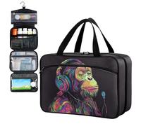 Fustylead Neon Monkey with Headphones Listening to Music Travel Medicine Storage Bag Large Household Pill Bottle Organizer with Zipper for First Aid, Pills, Vitamins, Medical Supplies