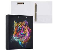 Fustylead Neon Psychedelic Tiger Head 3 Ring Binder, 1.5" D-Ring Hardcover Folder with Clipboard & 3 Clear Pockets, Holds 200 Sheets A4 Size Paper for School Home Office