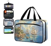 Fustylead Oil Painting of Sailing Ships and Dolphins in The Sea Travel Medicine Storage Bag Large Household Pill Bottle Organizer with Zipper for First Aid, Pills, Vitamins, Medical Supplies