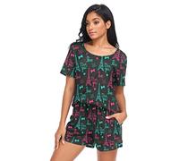 Fustylead Paris I Love You Women's Pajama Sets Short Sleeve Lounge Outfits with Pockets