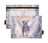 Fustylead Pit Bull Dog with Wings Happy and Running Into Heavens Binder Pencil Pouch for 3 Ring, Pencil Pouches Bags with Zipper Clear Window for School Office Cosmetic Students Supplies, 2 Pack