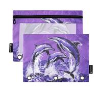 Fustylead Pop Art Artistic Dolphins Jump Out Water Pencil Bags for 3 Ring Binders, Zipper Pocket Pouch with Clear Window Pencil Case Bags for Home Office School Children Suppliers 2 Pack