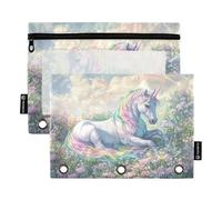 Fustylead Rainbow Unicorn Laying in Magical Field Pencil Bags for 3 Ring Binders, Zipper Pocket Pouch with Clear Window Pencil Case Bags for Home Office School Children Suppliers 2 Pack