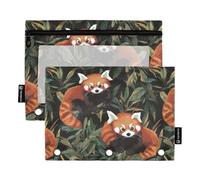 Fustylead Realistic Lesser Panda in Jungle Pencil Pouch Fits Standard 3-Ring Binders, Zipper Binder Pencil Bag with Clear Window for Office School Cosmetic 2 Pack