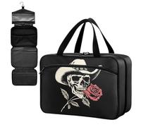 Fustylead Retro Cowboy Skull Holding Rose in His Mouth Empty Travel First Aid Bag Large Home Medication Bag with Zipper for Pills,Vitamin,Fish Oil,Supplements for Women and Men