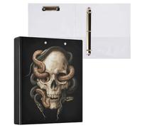 Fustylead Retro Skull with Snakes 3 Ring Binders, Hardcover Folder for School and Office, Durable 1.5" D-Rings, Holds 200 Sheets of A4 Paper, Clipboard & 3 Clear Pockets