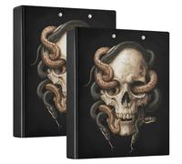 Fustylead Retro Skull with Snakes 3 Ring Binders, Hardcover Folder for School and Office, Durable 1.5" D-Rings, Holds 200 Sheets of A4 Paper, Clipboard & 3 Clear Pockets