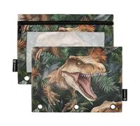 Fustylead Roaring Dinosaur in Jungle Pencil Bags for 3 Ring Binders, Zipper Pocket Pouch with Clear Window Pencil Case Bags for Home Office School Children Suppliers 2 Pack