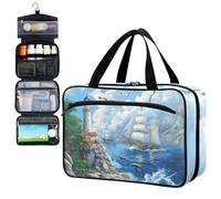 Fustylead Sailing Ships and Dolphins in The Sea Travel Medicine Storage Bag Large Household Pill Bottle Organizer with Zipper for First Aid, Pills, Vitamins, Medical Supplies