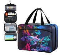 Fustylead Shark in Colorful Coral Environment Travel Medicine Storage Bag Large Household Pill Bottle Organizer with Zipper for First Aid, Pills, Vitamins, Medical Supplies