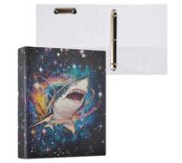 Fustylead Shark in Space 3 Ring Binder, D-Rings 1.5 Inch Binder, Fits 200 Sheets of A4 Paper, Durable Binder Clipboard & Clean View with Inside Pockets for School Home Office