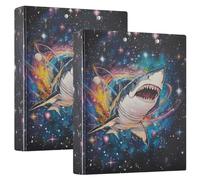 Fustylead Shark in Space 3 Ring Binder, D-Rings 1.5 Inch Binder, Fits 200 Sheets of A4 Paper, Durable Binder Clipboard & Clean View with Inside Pockets for School Home Office