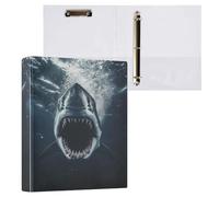 Fustylead Shark Underwater with Mouth Open 3 Ring Binder, D-Rings 1.5 Inch Binder, Fits 200 Sheets of A4 Paper, Durable Binder Clipboard & Clean View with Inside Pockets for School Home Office