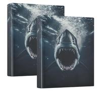 Fustylead Shark Underwater with Mouth Open 3 Ring Binder, D-Rings 1.5 Inch Binder, Fits 200 Sheets of A4 Paper, Durable Binder Clipboard & Clean View with Inside Pockets for School Home Office