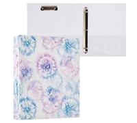Fustylead Shibori Tie Dye 1.5 Inch 3 Ring Binder, D-Ring Binder with Clipboard&3 Inside Pockets Binders for School Office Supplies Binders, Holds 200 Sheets of A4 Paper