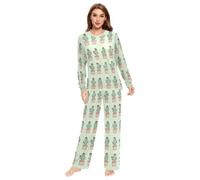 Fustylead Simple Cactus Potted Design Matching Couple Pajama Set 2 PCS Long Sleeve Lounge Jammies for Families Men Women Multi
