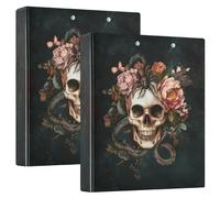 Fustylead Skull with Snakes and Tarantulas with Peonies 3 Ring Binder, 1.5" D-Ring Hardcover Folder with Clipboard & 3 Clear Pockets, Holds 200 Sheets A4 Size Paper for School Home Office