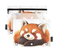 Fustylead Sleepy Cute Red Panda Pencil Bags for 3 Ring Binders, Zipper Pocket Pouch with Clear Window Pencil Case Bags for Home Office School Children Suppliers 2 Pack