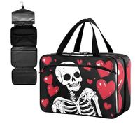 Fustylead Smiling Human Skeleton and Hearts Large Medicine Bag Travel Pill Bottle Organizer with Zipper, Empty First Aid Bag for Camping Hiking Outdoors