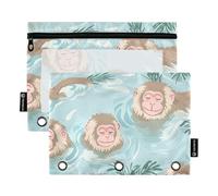 Fustylead Snow Monkeys Relaxing in The Hot Spring Pencil Pouch with Clear Window for 3 Ring Binders, Zipper Pencil Case Cosmetic Bags for School Office Cosmetic Students Supplies, 2PCS