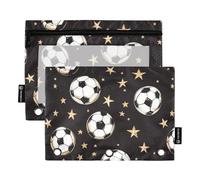 Fustylead Soccer Ball and Gold Stars Big Capacity Pencil Bag Fits 3 Ring Binders, Waterproof Pencil Case with Clear Window for School Cosmetic Office Students Supplies 2 Pack