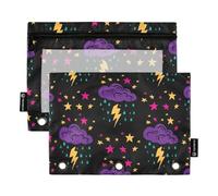 Fustylead Storm Cloud Lightning Raindrops and Stars Pencil Bags for 3 Ring Binders, Zipper Pocket Pouch with Clear Window Pencil Case Bags for Home Office School Children Suppliers 2 Pack