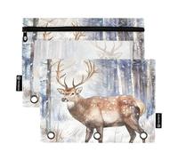 Fustylead Strolling Deer in The Snowy Forest Binder Pencil Pouch for 3 Ring, Pencil Pouches Bags with Zipper Clear Window for School Office Cosmetic Students Supplies, 2 Pack