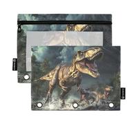 Fustylead T-rex Crossing The River Pencil Bags for 3 Ring Binders, Zipper Pocket Pouch with Clear Window Pencil Case Bags for Home Office School Children Suppliers 2 Pack