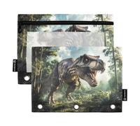 Fustylead T-rex Patrolling Through Woodland Jungle Pencil Bags for 3 Ring Binders, Zipper Pocket Pouch with Clear Window Pencil Case Bags for Home Office School Children Suppliers 2 Pack