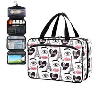Fustylead Trendy Paris Modern Comic Style Pill Organizer Bag Large Medicine Travel Carrying Case with Zipper for Vitamin Supplements Fish Oil, Empty First Aid Kit for Hiking Camping