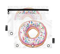 Fustylead Unicorn Pink Donut with Sprinkles Pencil Pouch Fits Standard 3-Ring Binders, Zipper Binder Pencil Bag with Clear Window for Office School Cosmetic 2 Pack