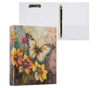 Fustylead Vibrant Beautiful Butterfly Flower Oil Painting 3 Ring Binder, 1.5" D-Ring Hardcover Folder with Clipboard & 3 Clear Pockets, Holds 200 Sheets A4 Size Paper for School Home Office