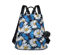 Fustylead Vibrant Blue Morpho Butterfly and Daisy Backpack Purse for Women Anti-theft Backpack Purse Travel Daypack