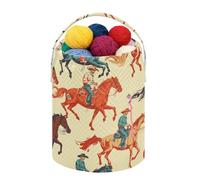 Fustylead Vibrant Retro Western Cowboy Horse Yarn Knitting Crochet Drawstring Bag with Customized Front Compartment, Portable Large Storage Basket for Crocheting Project, Kit, Yarn Ball, Needles