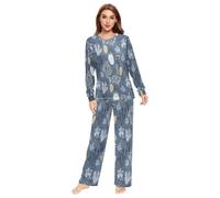 Fustylead Vintage Cactus Doodle Matching Couple Pajama Set 2 PCS Long Sleeve Lounge Jammies for Families Men Women Multi