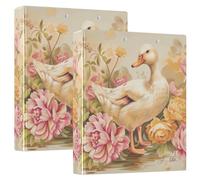 Fustylead Vintage Duck Bird and Beautiful Flower 3 Ring Binder, D-Rings 1.5" Hardcover Folder, Fits 200 Sheets of A4 Paper, Durable Clipboard & Clean View with Inside Pockets for School Home Office
