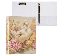 Fustylead Vintage Duck Bird and Beautiful Flower 3 Ring Binder, D-Rings 1.5" Hardcover Folder, Fits 200 Sheets of A4 Paper, Durable Clipboard & Clean View with Inside Pockets for School Home Office