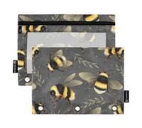 Fustylead Vivid Bumblebee and Leaves Big Capacity Pencil Bag Fits 3 Ring Binders, Waterproof Pencil Case with Clear Window for School Cosmetic Office Students Supplies 2 Pack