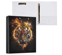 Fustylead Vivid Tiger in Flames 3 Ring Binder, D-Rings 1.5 Inch Binder, Fits 200 Sheets of A4 Paper, Durable Binder Clipboard & Clean View with Inside Pockets for School Home Office